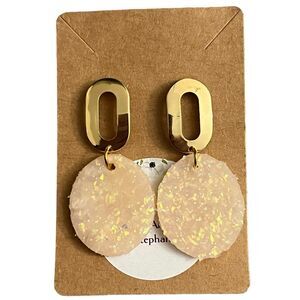 Handmade Polymer Clay Dangle Earrings   White Clay w Iridescent Glitter Flakes a